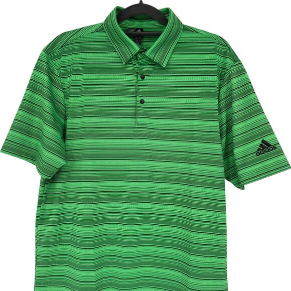 Adidas Golf Polo Shirt Men’s SMALL PrimeGreen Snap Button Stripe Short Sleeve - Picture 4 of 14